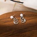 Elegant Chinese Style Pearl Stud Hollow Gourd Bamboo Leaf Rhinestone Gold Alloy Drop Earrings view 4