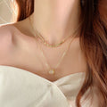 18K Gold Plated Copper Zircon Double Layer Round Pendant Necklace Light Luxury Collarbone Chain view 3