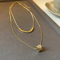 18K Gold Plated Copper Zircon Double Layer Round Pendant Necklace Light Luxury Collarbone Chain view 2