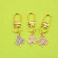 Zinc Alloy Enamel Rhinestone Four Leaf Clover Keychain Bag Charm view 1