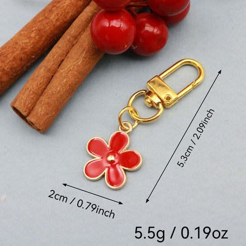 Metal Double Sided Enamel Flower Keychain For Colorful Bag Charm