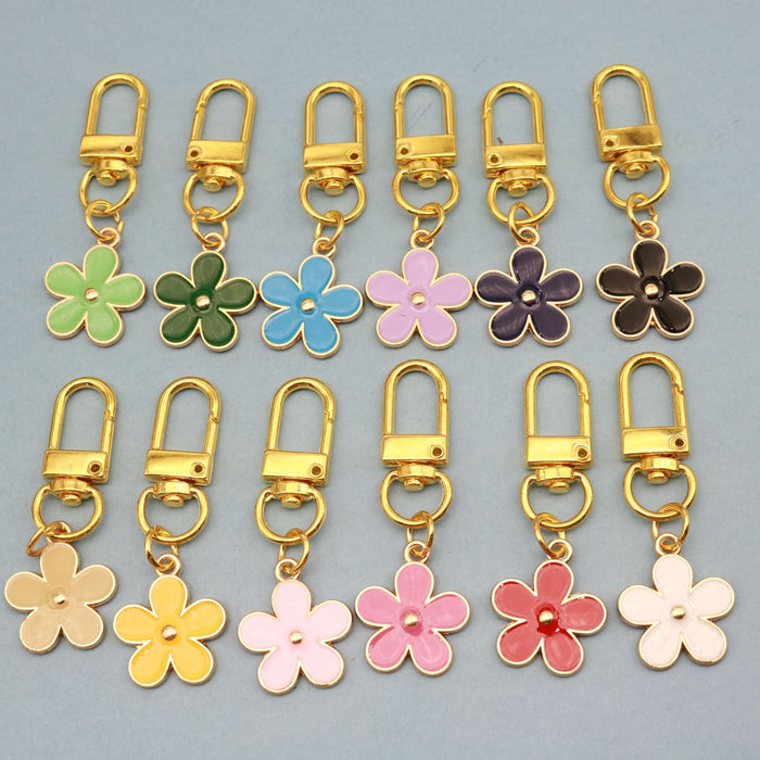 Metal Double Sided Enamel Flower Keychain For Colorful Bag Charm