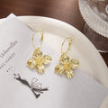Luxury Gold Alloy Flower Hoop Drop Earrings For Women Vintage Wrinkled Petal Floral Statement Earrings view 4