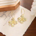 Luxury Gold Alloy Flower Hoop Drop Earrings For Women Vintage Wrinkled Petal Floral Statement Earrings view 3