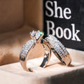 Women's Luxury Geometric Couple Ring, Elegant Wedding Engagement Jewelry For Valentine's Day view 3