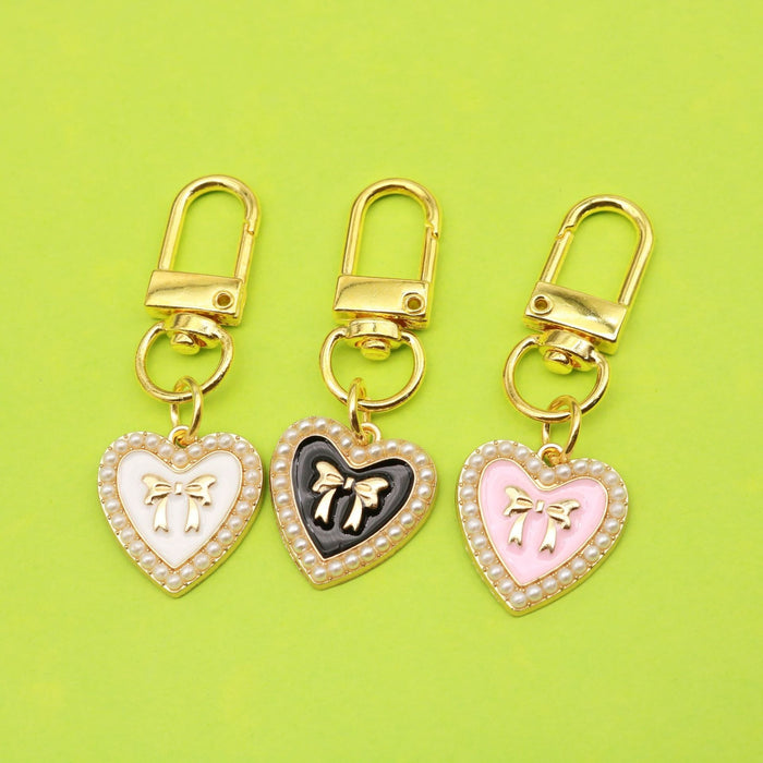 Zinc Alloy Heart Bow Keychain Bag Charm