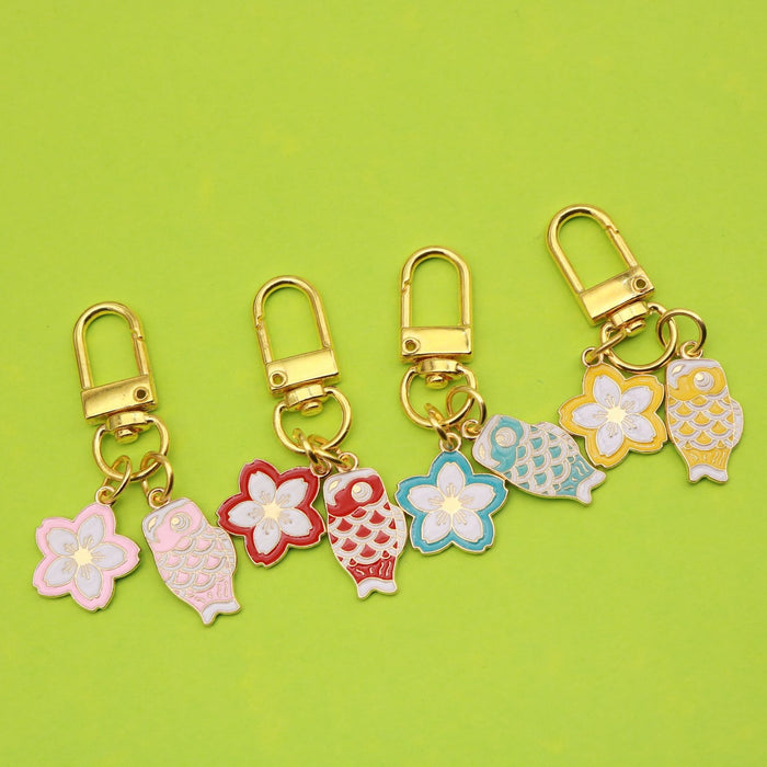 Zinc Alloy Koi Fish Flower Keychain Couple Bag Charm