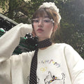 French Black White Spotted Cloth Scarf Necklace, Minimal Long Skinny Neck Tie For Women view 4