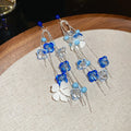 Acrylic Flower Tassel Drop Earrings With Silver Pins, Resort Style Elegant Floral Jewelry view 2
