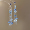 Acrylic Flower Tassel Drop Earrings With Silver Pins, Resort Style Elegant Floral Jewelry view 4
