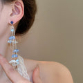Acrylic Flower Tassel Drop Earrings With Silver Pins, Resort Style Elegant Floral Jewelry view 3