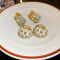 Alloy Rhinestone Enamel Flower C-Shaped Earrings, French Vintage Light Luxury Designer Style view 2