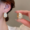 Alloy Rhinestone Enamel Flower C-Shaped Earrings, French Vintage Light Luxury Designer Style view 3