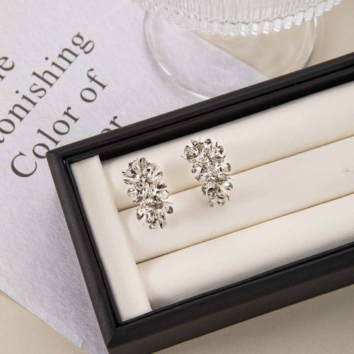Elegant French Court Vintage Silver Alloy Irregular Floral Rhinestone Crystal Statement Stud Earrings