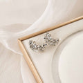 Elegant French Court Vintage Silver Alloy Irregular Floral Rhinestone Crystal Statement Stud Earrings view 4