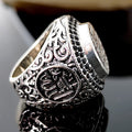 Embossed Oversized Ring, Unisex Vintage Antique Silver Statement Jewelry view 3