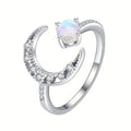 Dreamy Delicate Moon Ring For Women, Faux Moonstone Sweet Daily Wear Adjustable Finger Jewelry view 5