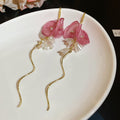 Sweet Floral Zircon Fabric Flower Pearl Tassel Drop Earrings For Women view 4