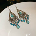 Vintage Alloy Rhinestone Teardrop Tassel Drop Earrings Bohemian Chic Fashion Jewelry view 4