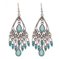 Vintage Alloy Rhinestone Teardrop Tassel Drop Earrings Bohemian Chic Fashion Jewelry view 5