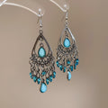 Vintage Alloy Rhinestone Teardrop Tassel Drop Earrings Bohemian Chic Fashion Jewelry view 2