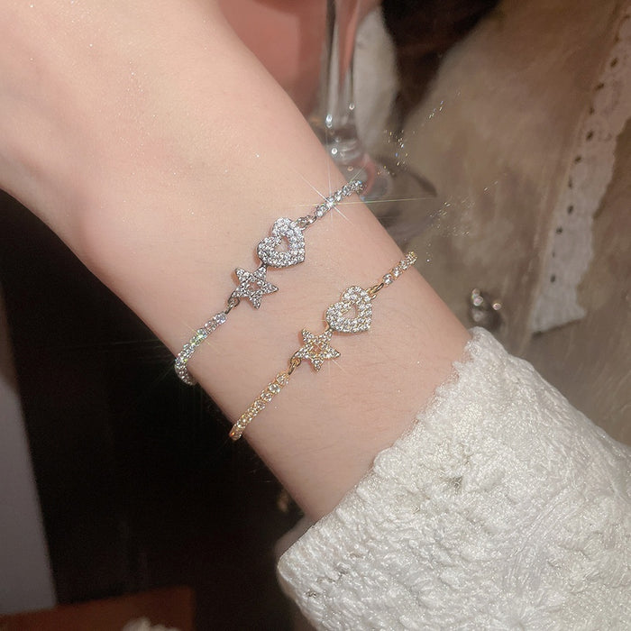 Light Luxury Copper Zircon Hollow Heart Star Bangle For Women Minimalist Fashion Jewelry