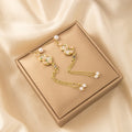 Elegant Chinese Style Gold Alloy Gourd Flower Pearl Enamel Long Tassel Stud Drop Earrings view 3