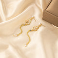 Elegant Chinese Style Gold Alloy Gourd Flower Pearl Enamel Long Tassel Stud Drop Earrings view 4