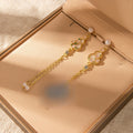 Elegant Chinese Style Gold Alloy Gourd Flower Pearl Enamel Long Tassel Stud Drop Earrings view 2