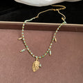 Natural Stone Leaf Pendant Copper Beaded Choker Necklace For Women Light Luxury Niche Style view 4
