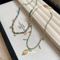 Natural Stone Leaf Pendant Copper Beaded Choker Necklace For Women Light Luxury Niche Style view 2