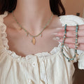Natural Stone Leaf Pendant Copper Beaded Choker Necklace For Women Light Luxury Niche Style view 3