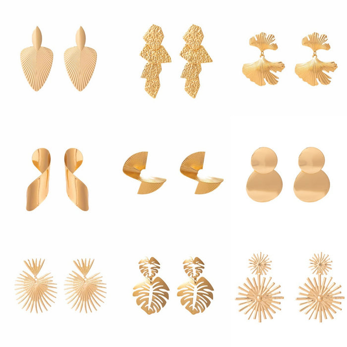 Vintage Exaggerated Gold Leaf Drop Earrings Hollow Butterfly Ginkgo Statement Earrings