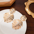 Vintage Exaggerated Gold Leaf Drop Earrings Hollow Butterfly Ginkgo Statement Earrings view 2