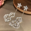 Chic Copper Zircon Flower Gourd Tassel Drop Earrings With Silver Needle Posts For Women view 2