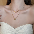 18K Gold Plated Copper Zircon Double Layer Round Geometric Clavicle Necklace view 3