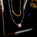 18K Gold Plated Copper Zircon Double Layer Round Geometric Clavicle Necklace view 4