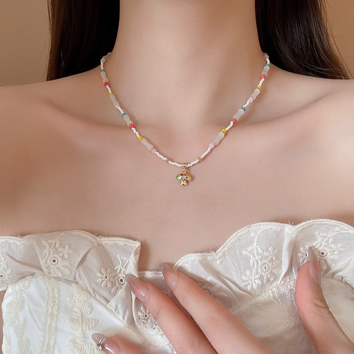 Colorful Mushroom Faux Pearl Necklace Oval Geometric Beach Vacation Light Luxury Clavicle Chain