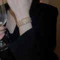 Light Luxury Pearl Rhinestone Multilayer Open Bangle for Women Elegant European Style view 4