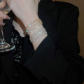 Light Luxury Pearl Rhinestone Multilayer Open Bangle for Women Elegant European Style view 2