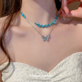 Copper Zircon Butterfly Cat Eye Stone Pendant Necklace For Women Elegant Fashion Choker view 3