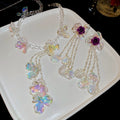 French Vintage Acrylic Flower Tassel Necklace And Earrings Jewelry Set, Elegant Light Luxury Collarbone Chain view 1