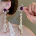French Vintage Acrylic Flower Tassel Necklace And Earrings Jewelry Set, Elegant Light Luxury Collarbone Chain view 4