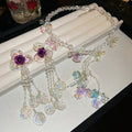 French Vintage Acrylic Flower Tassel Necklace And Earrings Jewelry Set, Elegant Light Luxury Collarbone Chain view 3