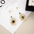 Luxury Alloy Planet Orbit Black Bead Long Drop Stud Earrings For Women Elegant Geometric Pendant Earrings view 3