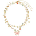 Light Luxury Alloy Rhinestone Enamel Butterfly Pearl Double Layer Choker Necklace view 5