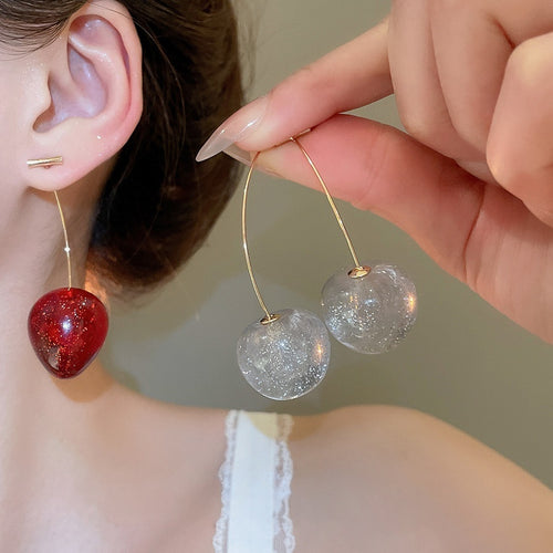 Sweet Korean Style Acrylic Strawberry Pendant Drop Earrings With Silver Needle Posts