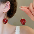 Sweet Korean Style Acrylic Strawberry Pendant Drop Earrings With Silver Needle Posts view 3