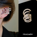 French Light Luxury Multi-Layer Round Faux Pearl Clip-on Earrings, Geometric Ear Cuff Style view 1