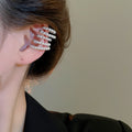 French Light Luxury Multi-Layer Round Faux Pearl Clip-on Earrings, Geometric Ear Cuff Style view 4